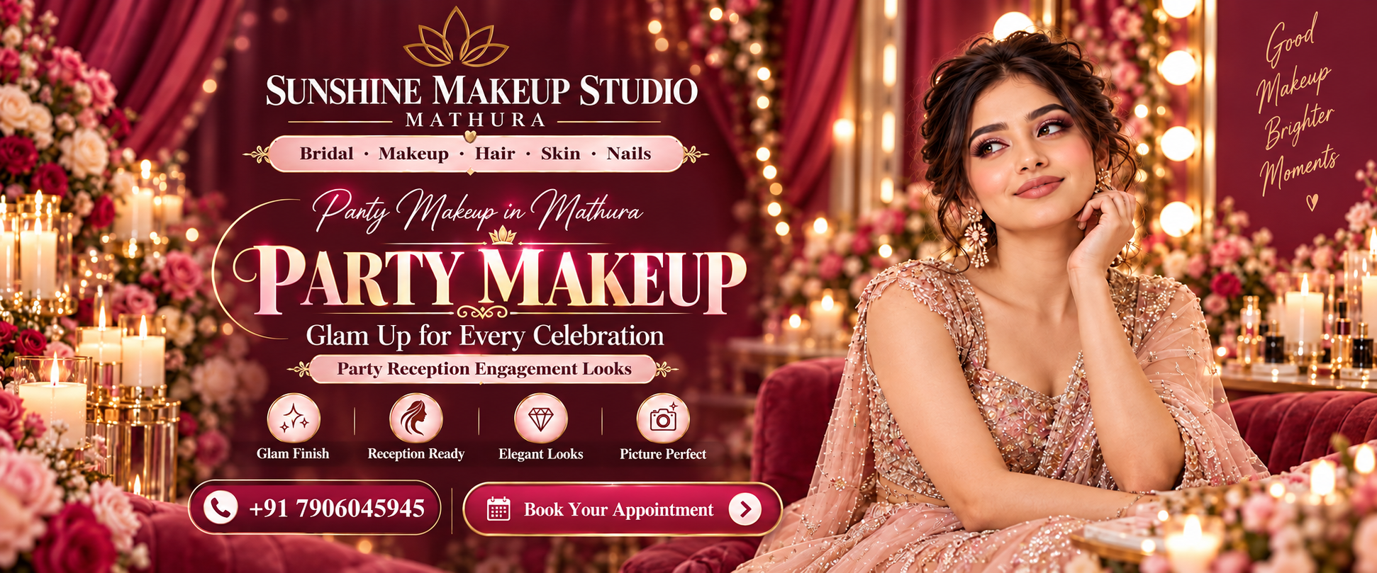 Sunshine Makeup Studio - Party Makeup in Mathura, Reception & Engagement Looks